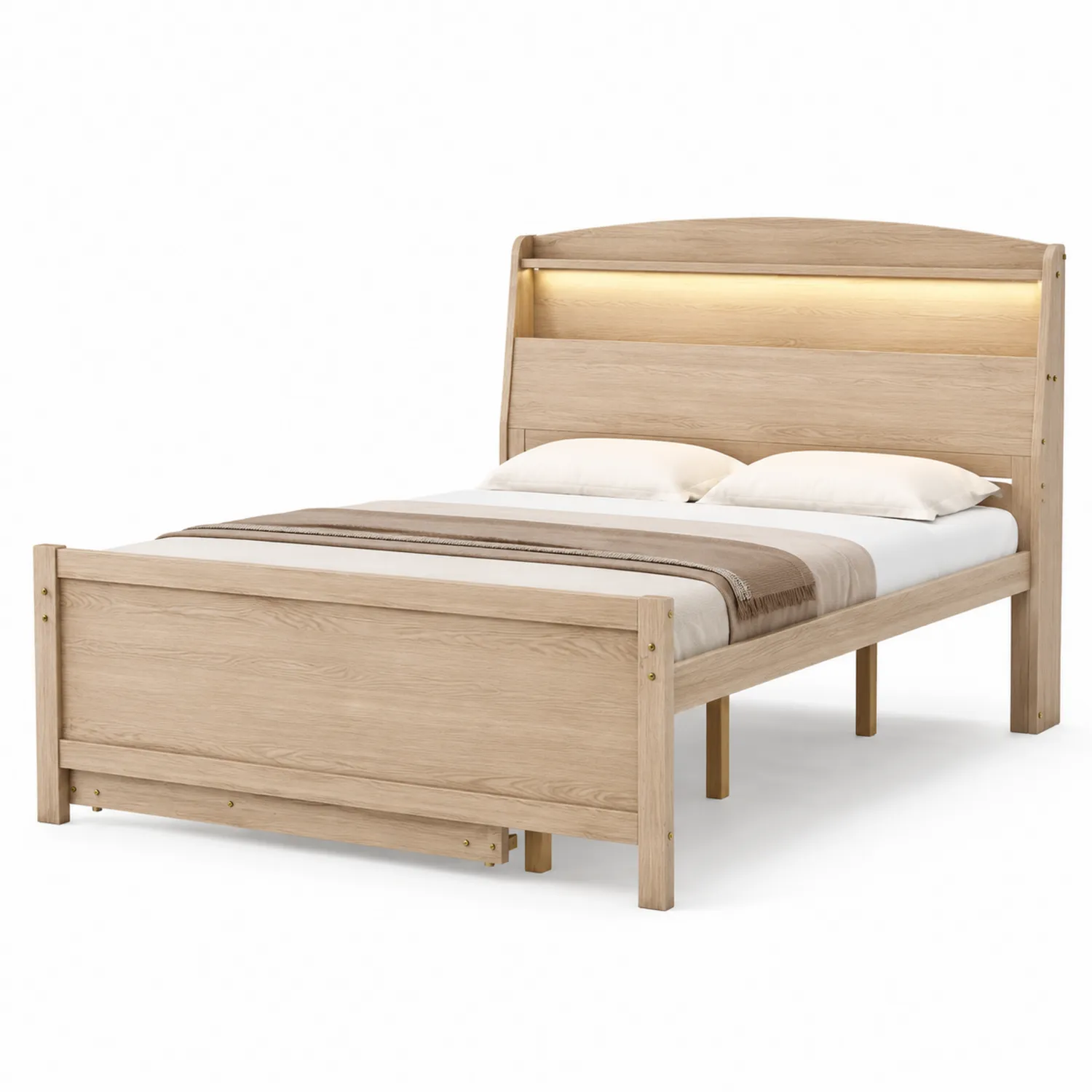 Letto Matrimoniale in Rovere con Testiera LED 200x160 cm Naturale
