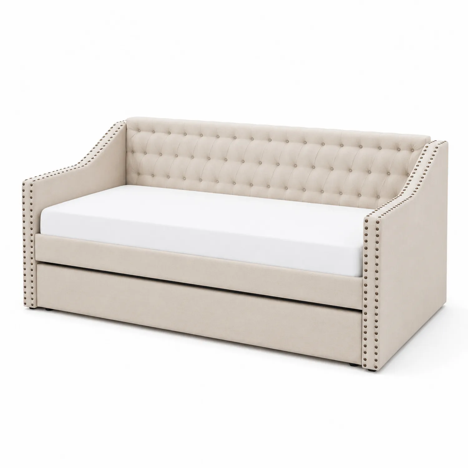Letto Divano con Schienale Imbottito in Tessuto Ecru