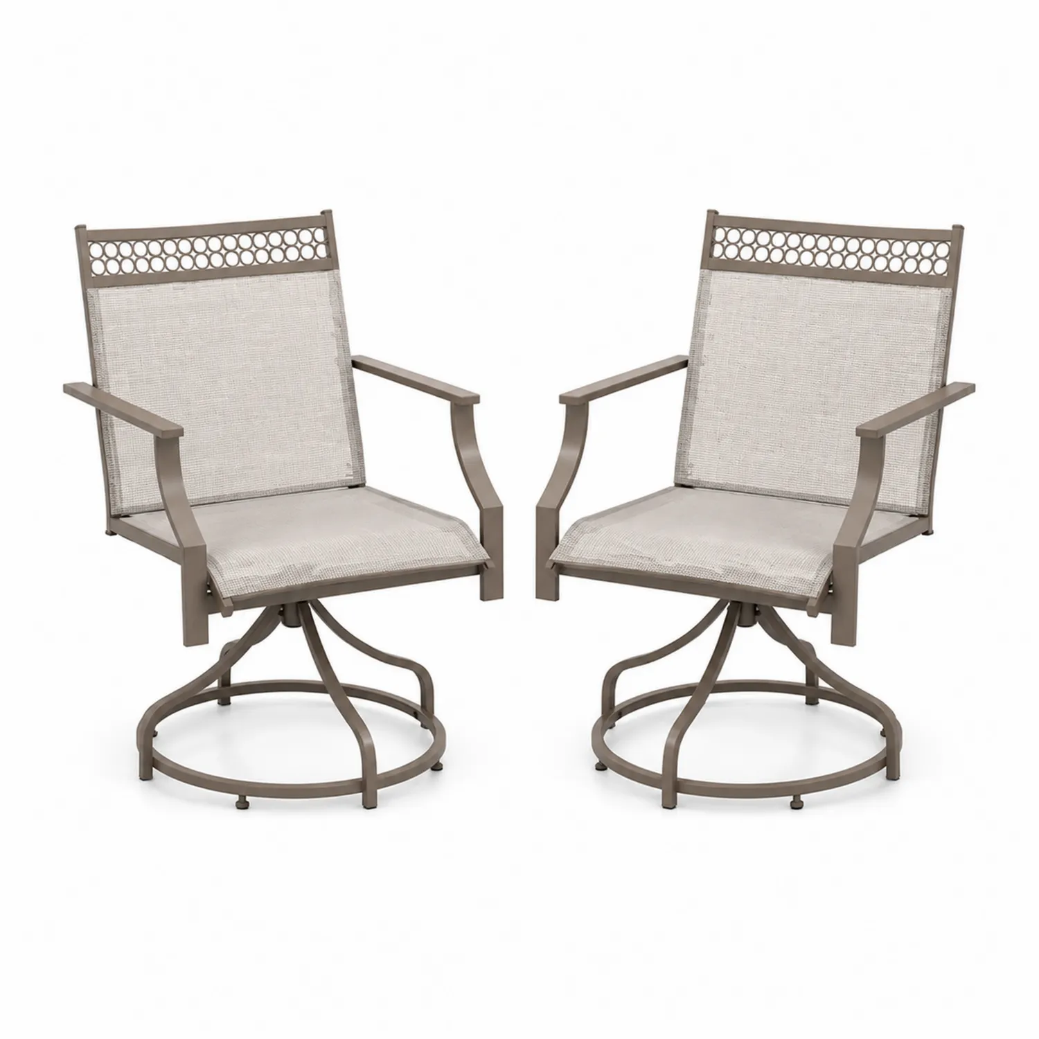 Set di Poltrone Girevoli in Metallo e Tessuto Beige per Esterni