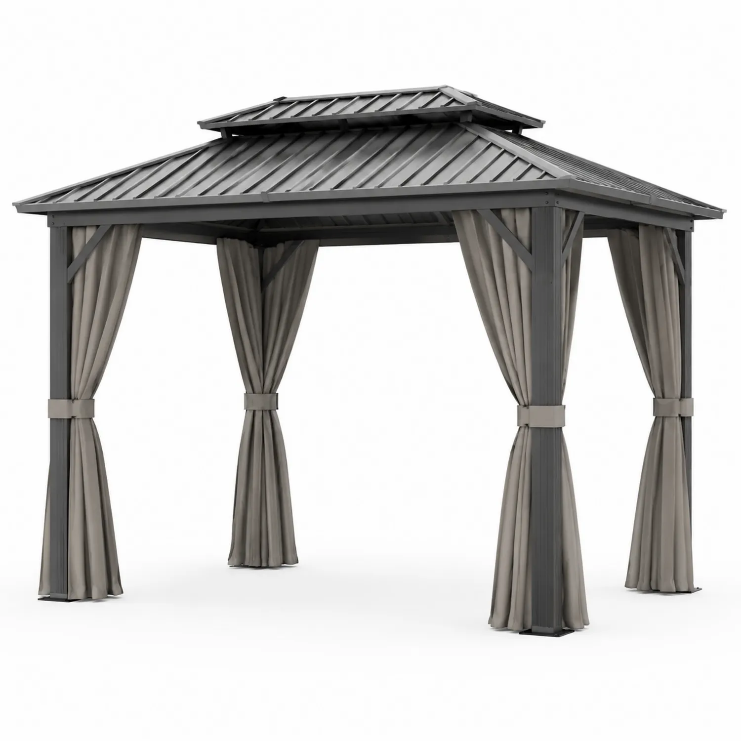 Gazebo in Metallo 3x4m con Tetto in Acciaio e Tende in Poliestere