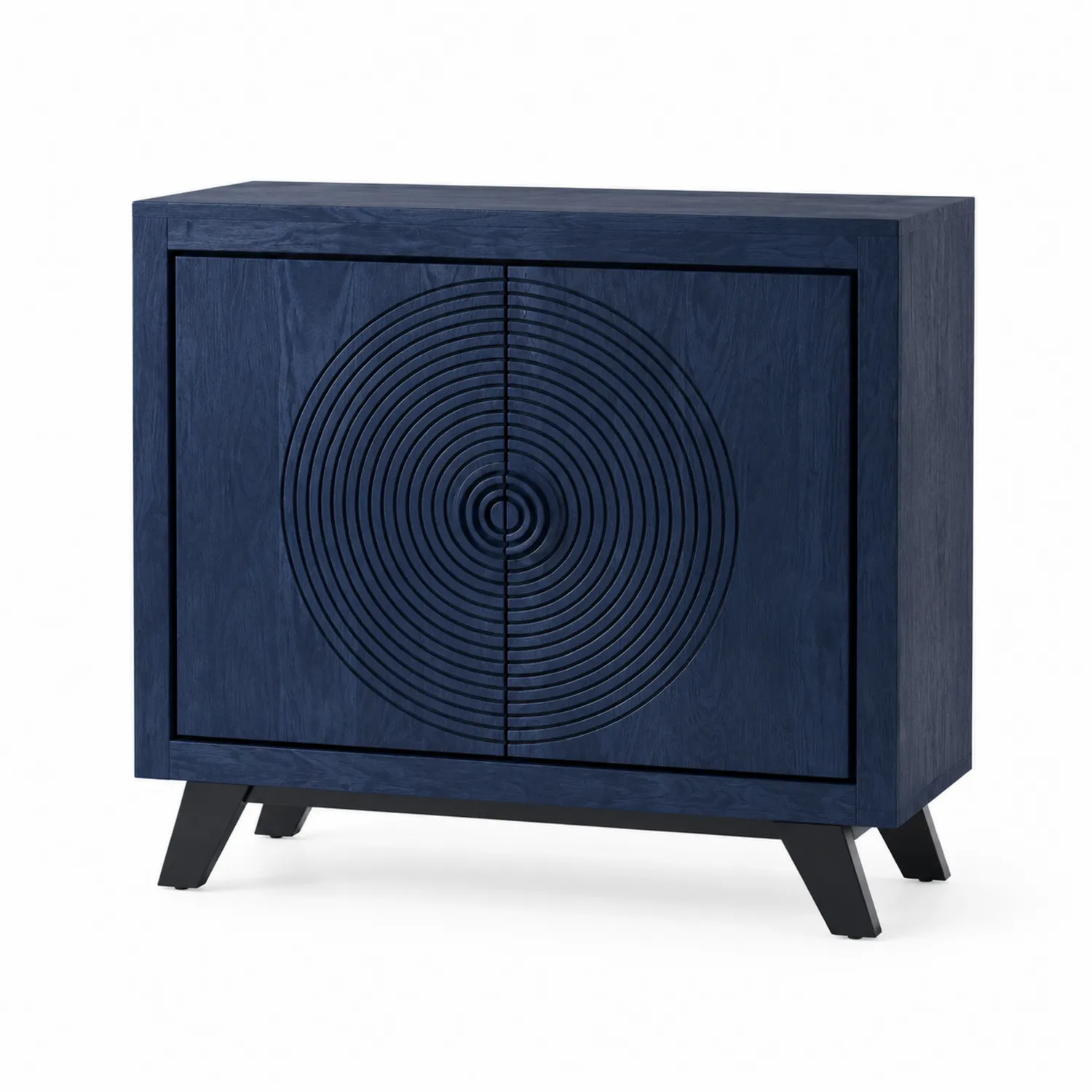 Credenza in legno blu scuro con motivo circolare