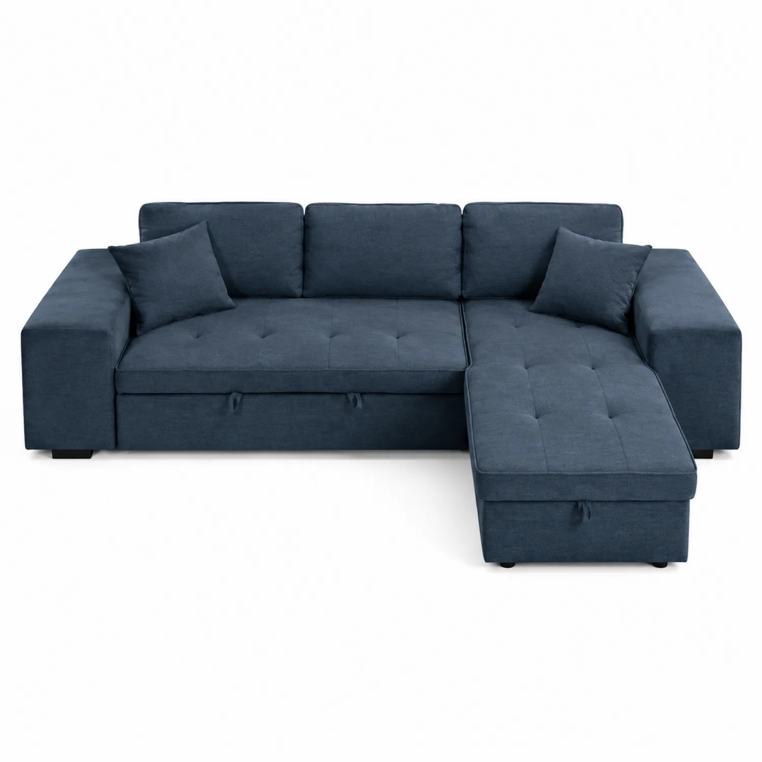 Divano ad Angolo in Tessuto Blu con Chaise Longue