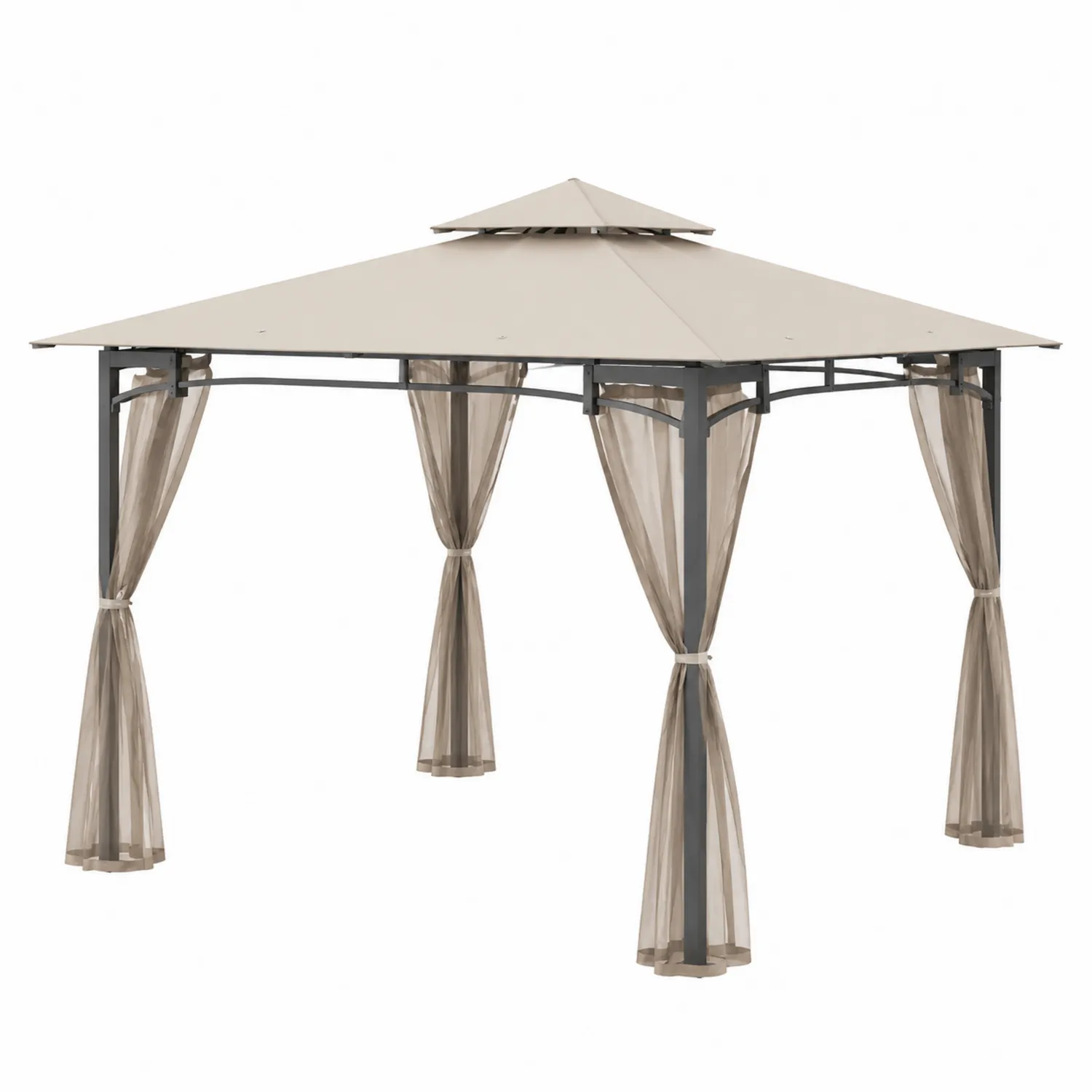 Gazebo da Giardino in Metallo e Tessuto Poliesterico Beige 300x300 cm