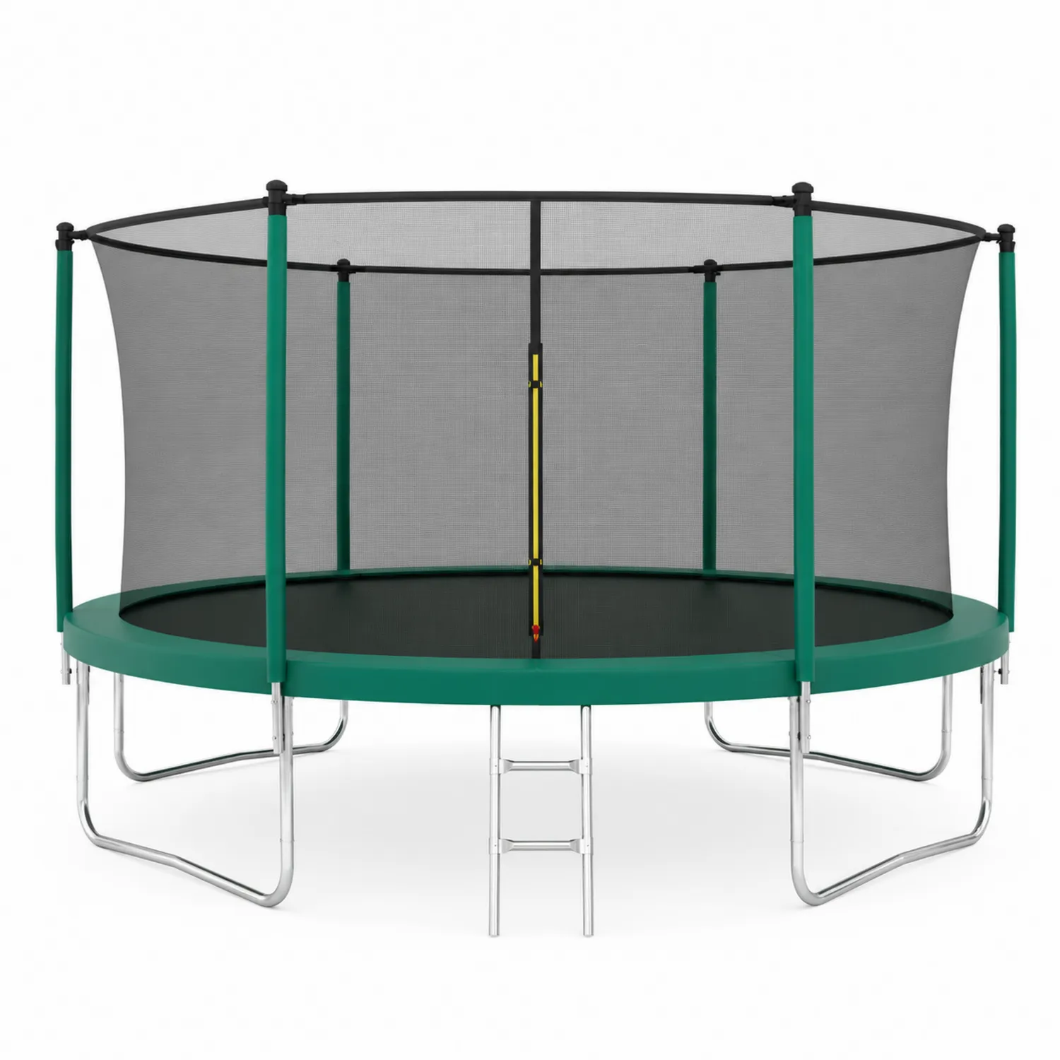 Trampolino da Giardino in Acciaio Verde/Nero con Rete di Sicurezza e Scaletta