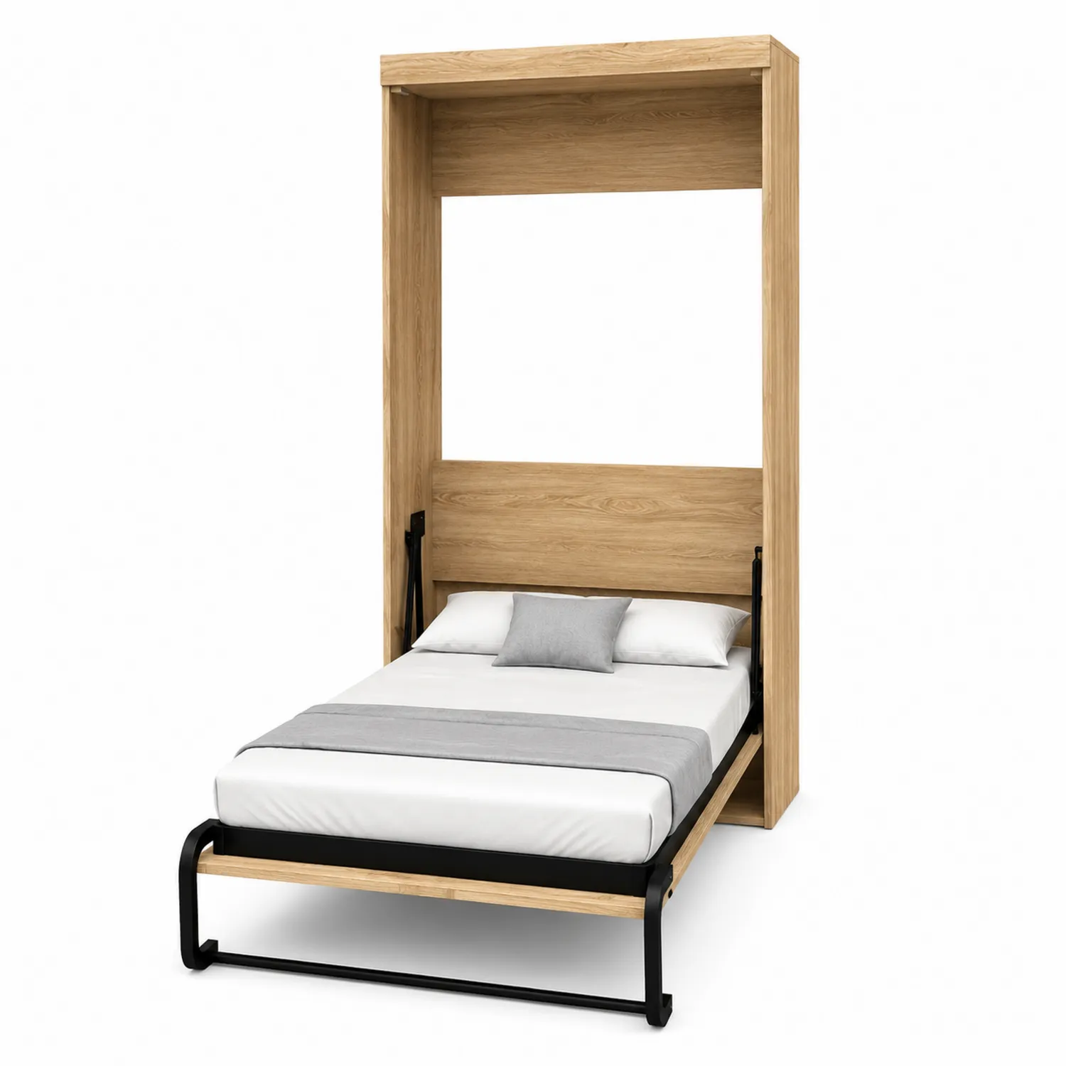 Letto a scomparsa matrimoniale in legno di rovere con struttura in metallo nero