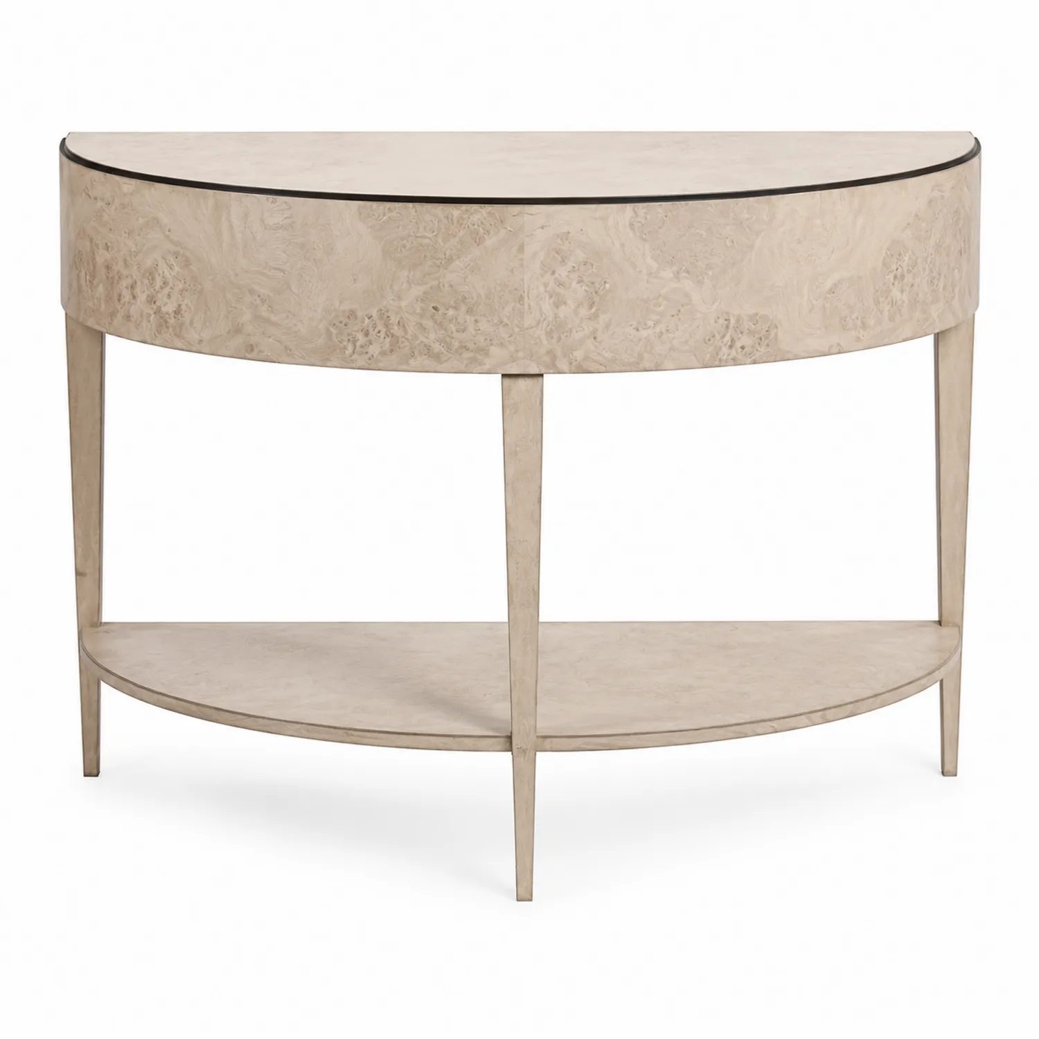 Consolle semicircolare in legno con ripiano, Beige, 80x30x75 cm