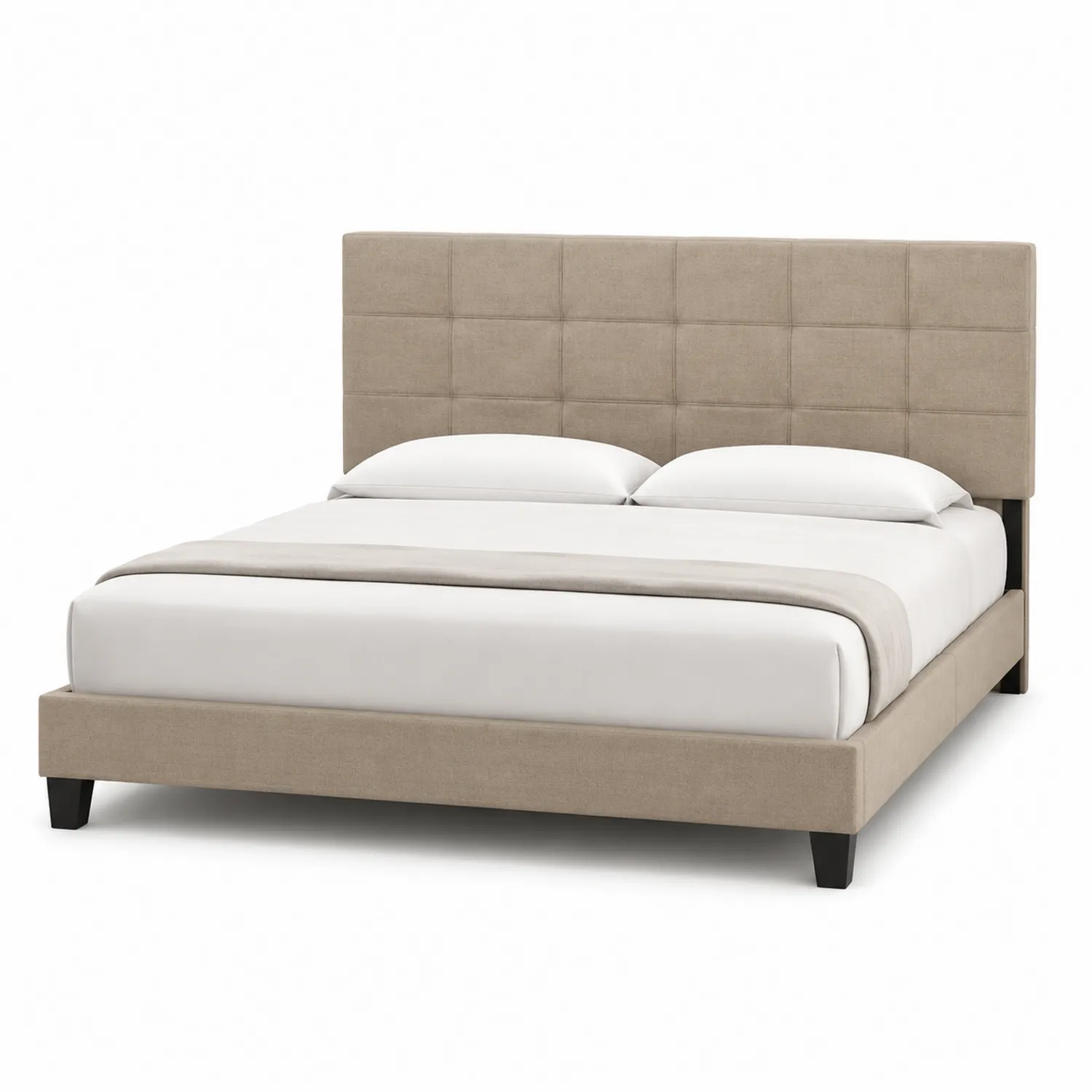 Letto matrimoniale con testiera imbottita in lino Beige