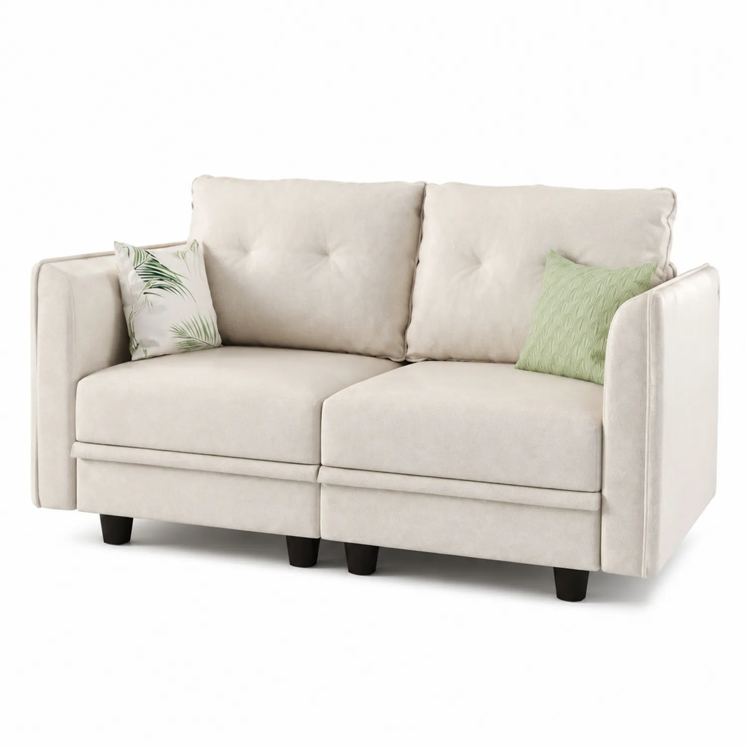Divano 2 Posti in Tessuto con Cuscini Beige