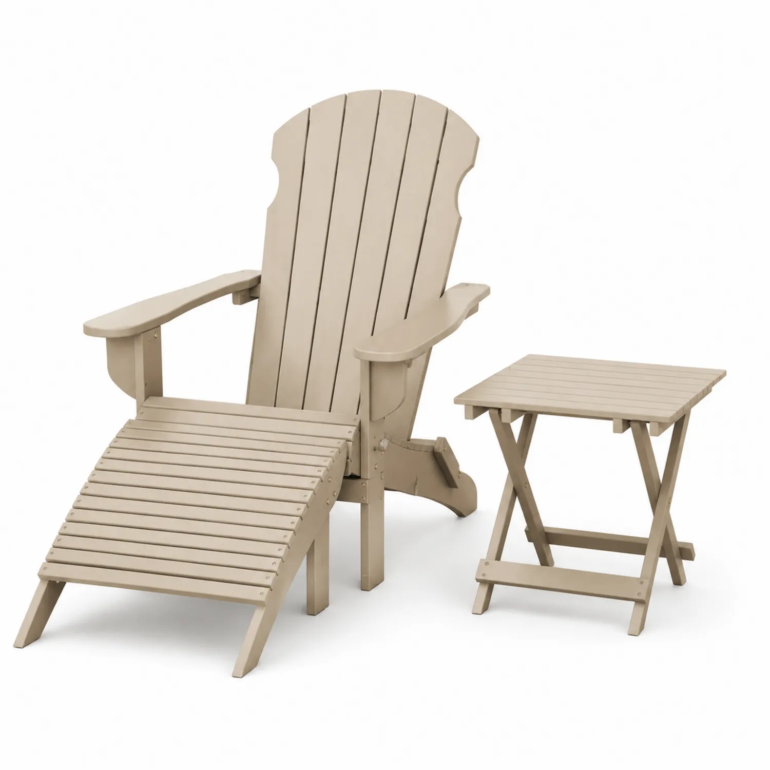 Set Sedia Adirondack con Poggiapiedi e Tavolino in Legno di Pino