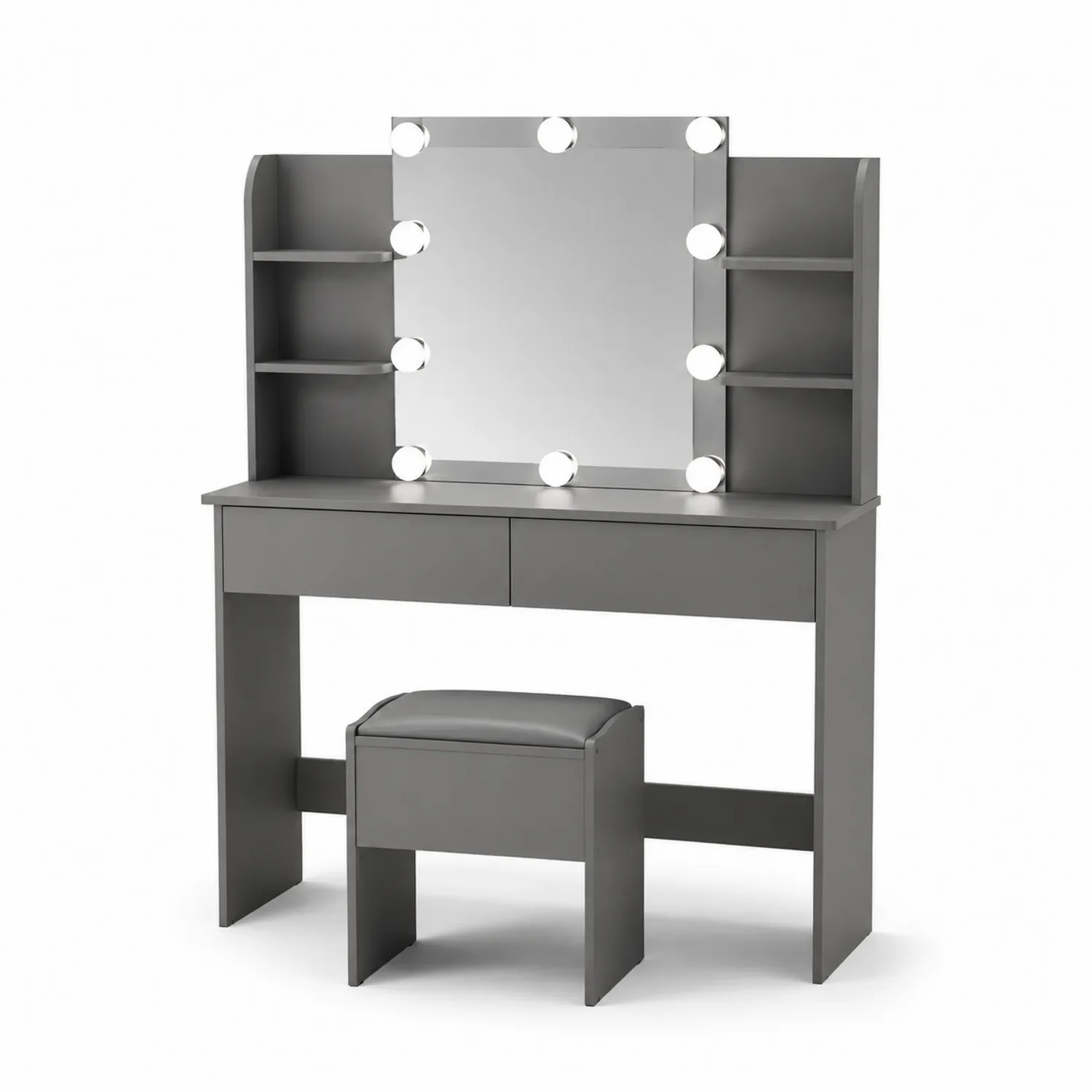 Toeletta in Legno con Specchio Illuminato e Sgabello