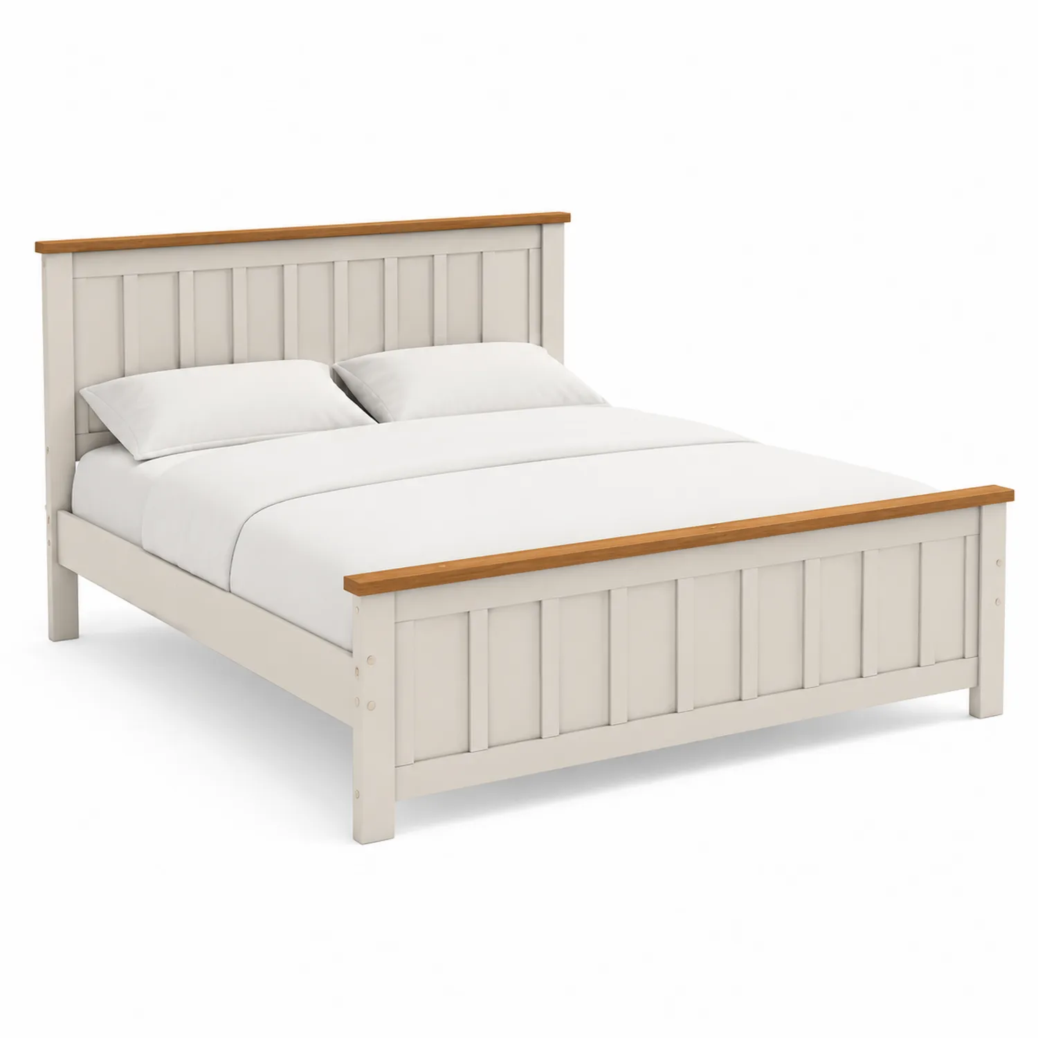 Letto matrimoniale in legno bianco con dettagli in rovere