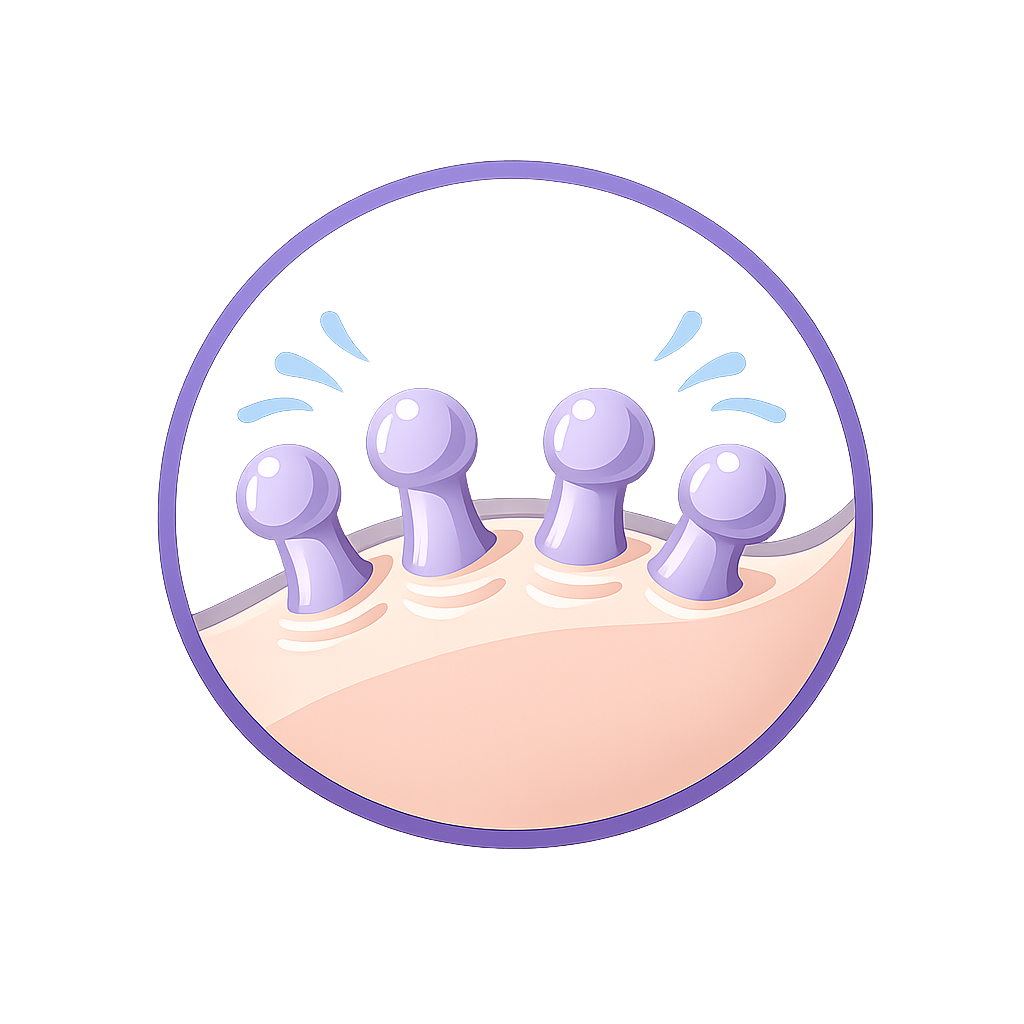 Replace with a simple icon representing rounded massage bristles and gentle scalp contact