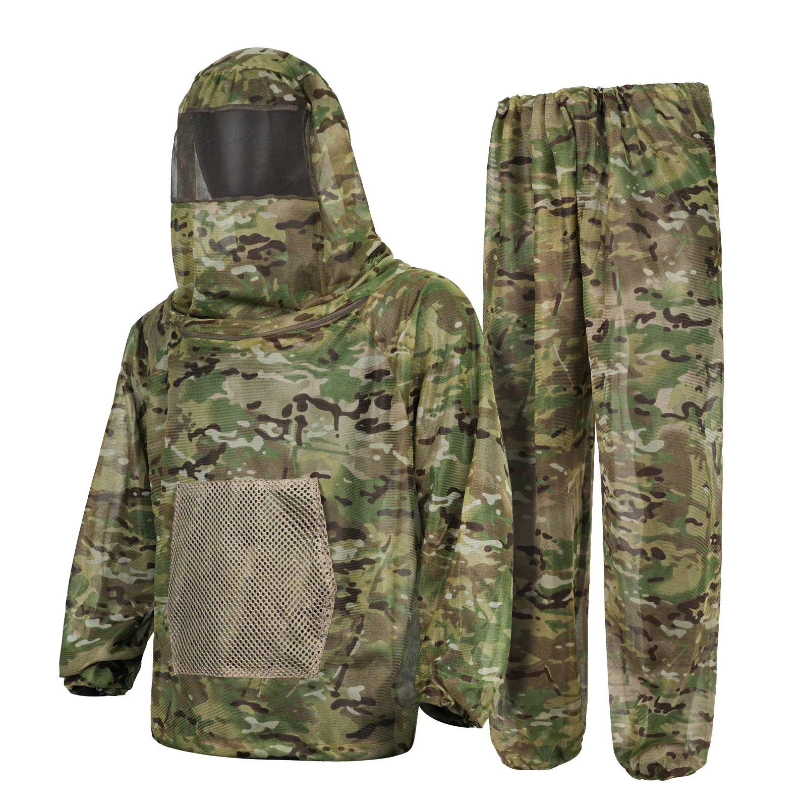 Men's Camo Adventure Camping Mesh Hooded Mosquito Repellent Suit
