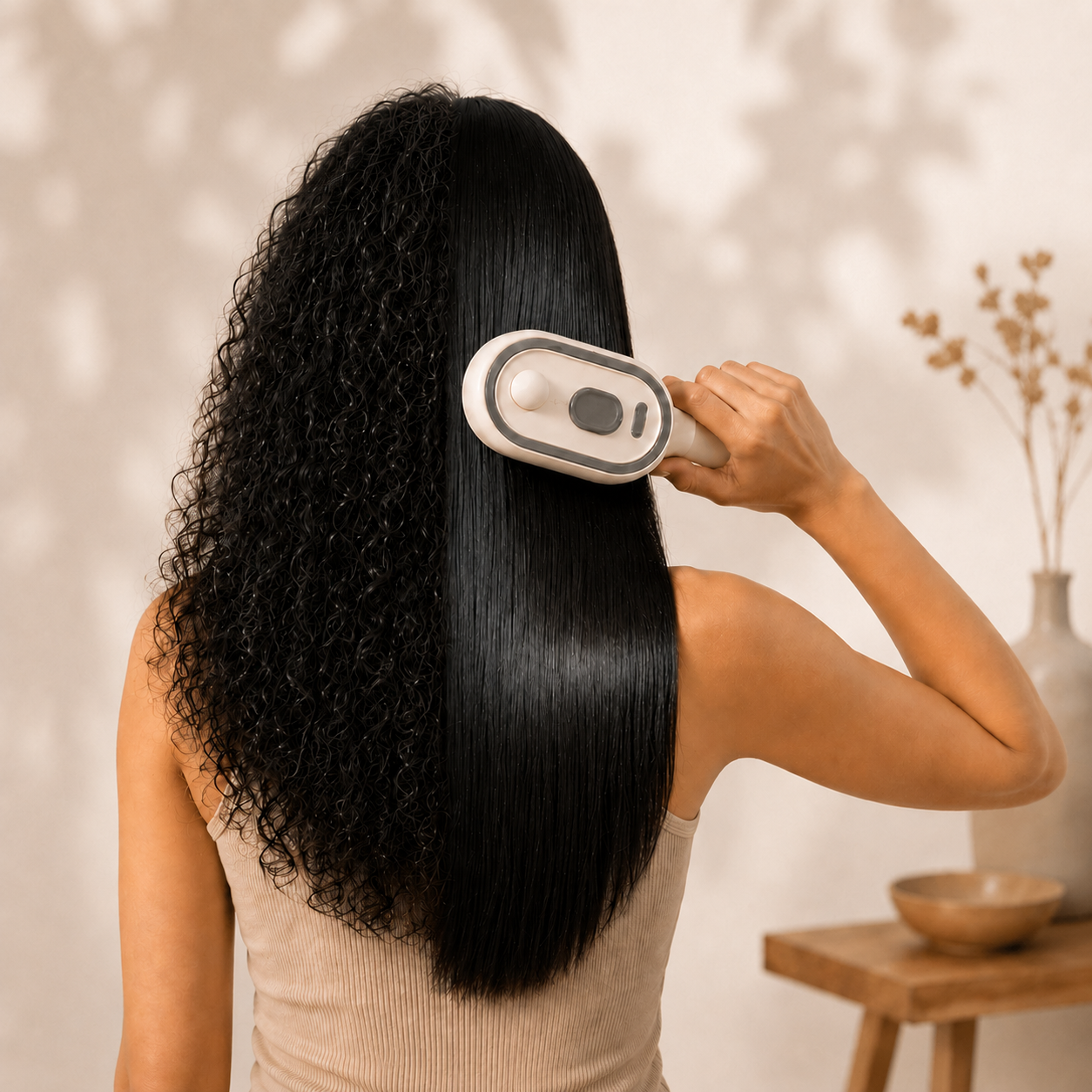 Replace with a square image showing a cluttered brush oil bottle and scalp tool beside the single 3-in-1 comb