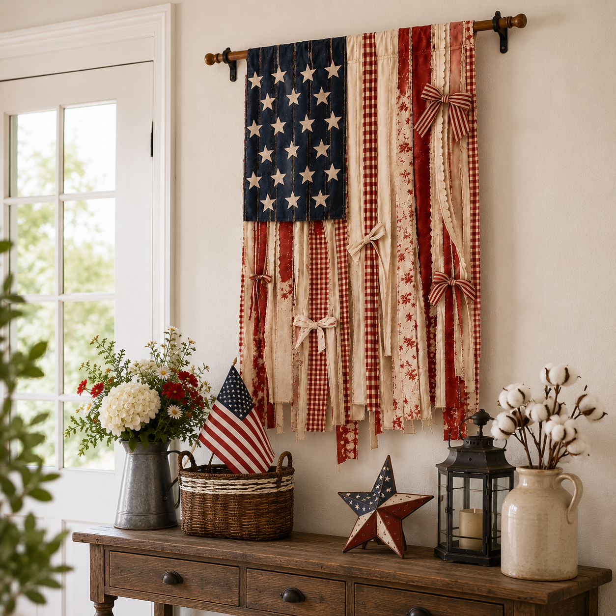 Lighted Rustic American Flag Hanging Banner