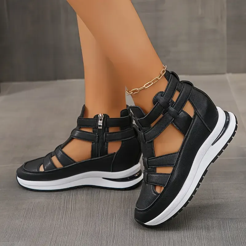 Zip Platform Gladiator Sneakers – Cutout Wedge Walking Shoes