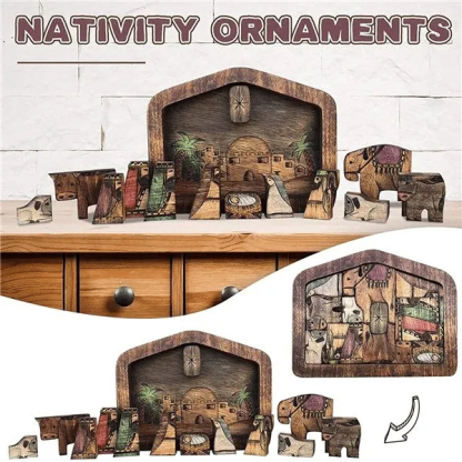 💓Handmade Wooden Jesus Puzzle Statue, Nativity Puzzle with Wood Burned Design