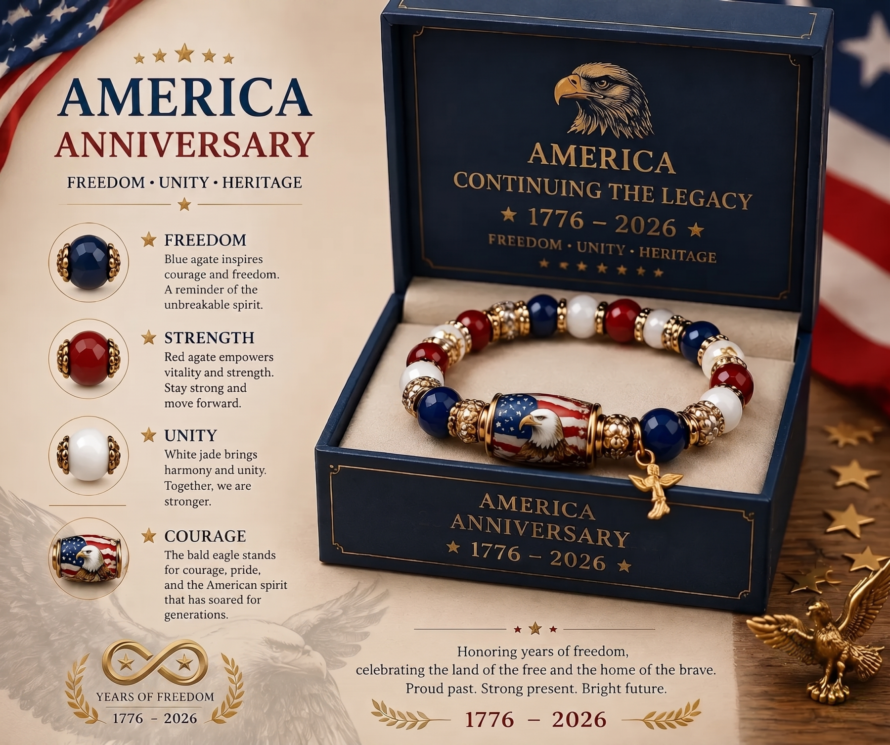 💎 Red, White & Blue Eagle Bracelet of Belief ✨