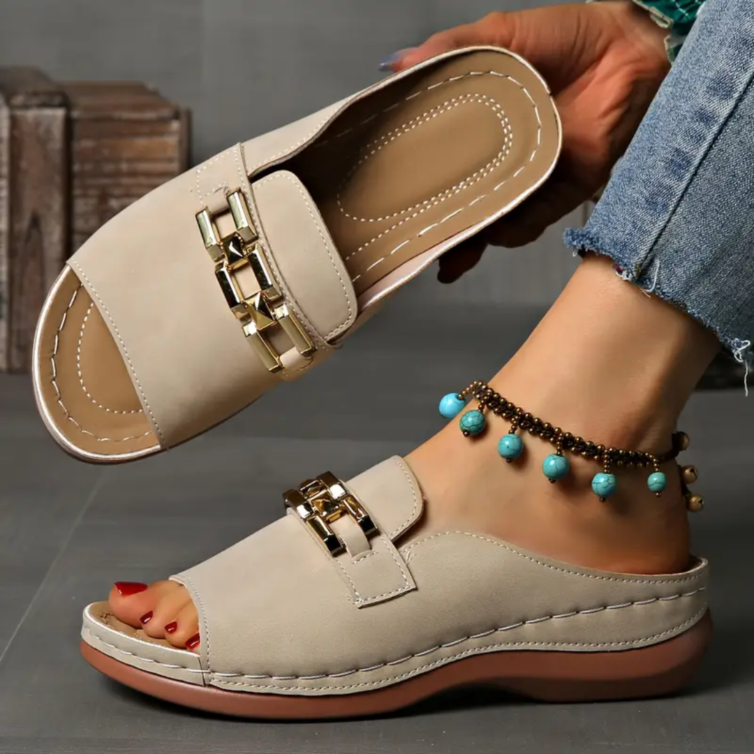 Gold-Link Arch Support Platform Slide Sandals | Soft Cushioning & Lightweight Lift