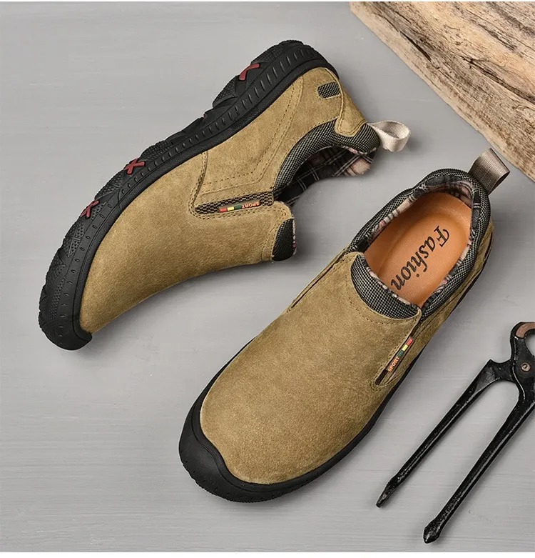 Men’s Handcrafted Leather Outdoor Loafers – Arch Support, Wide Toe & Impact Protection