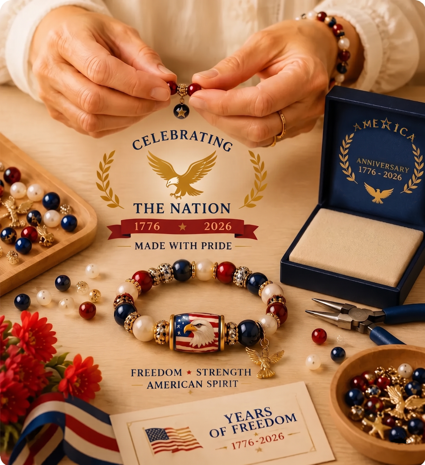 💎 Red, White & Blue Eagle Bracelet of Belief ✨