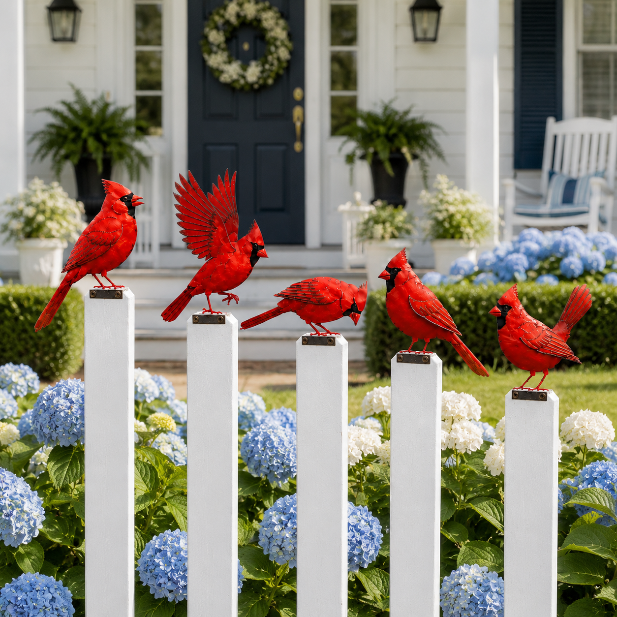 5-Piece Metal Cardinal Fence Post Decor Set
