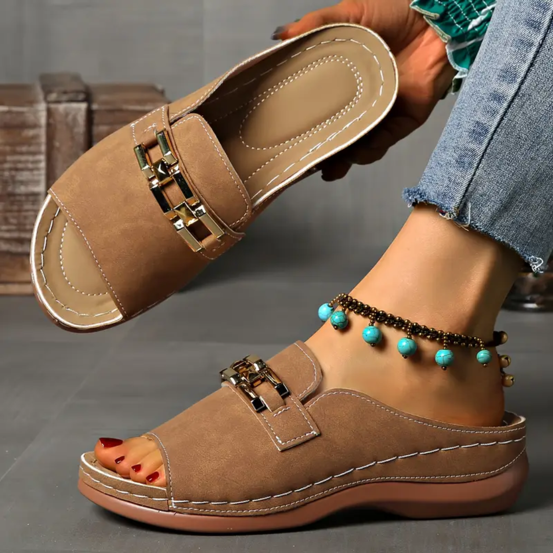 Gold-Link Arch Support Platform Slide Sandals | Soft Cushioning & Lightweight Lift