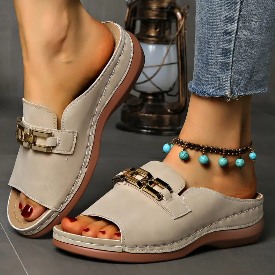 Gold-Link Arch Support Platform Slide Sandals | Soft Cushioning & Lightweight Lift