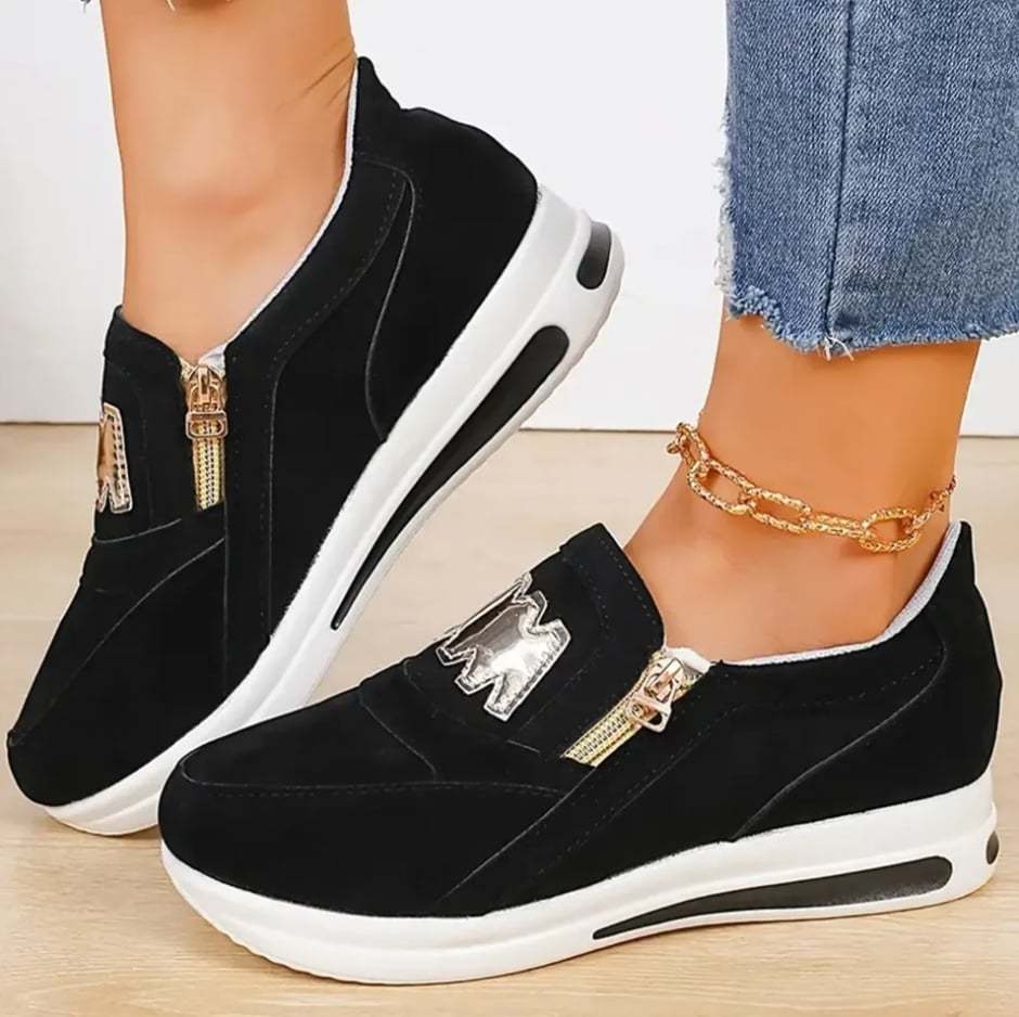 Women’s Comfort Zip Slip-On Sneakers – Lightweight, Breathable & Easy Walk Design