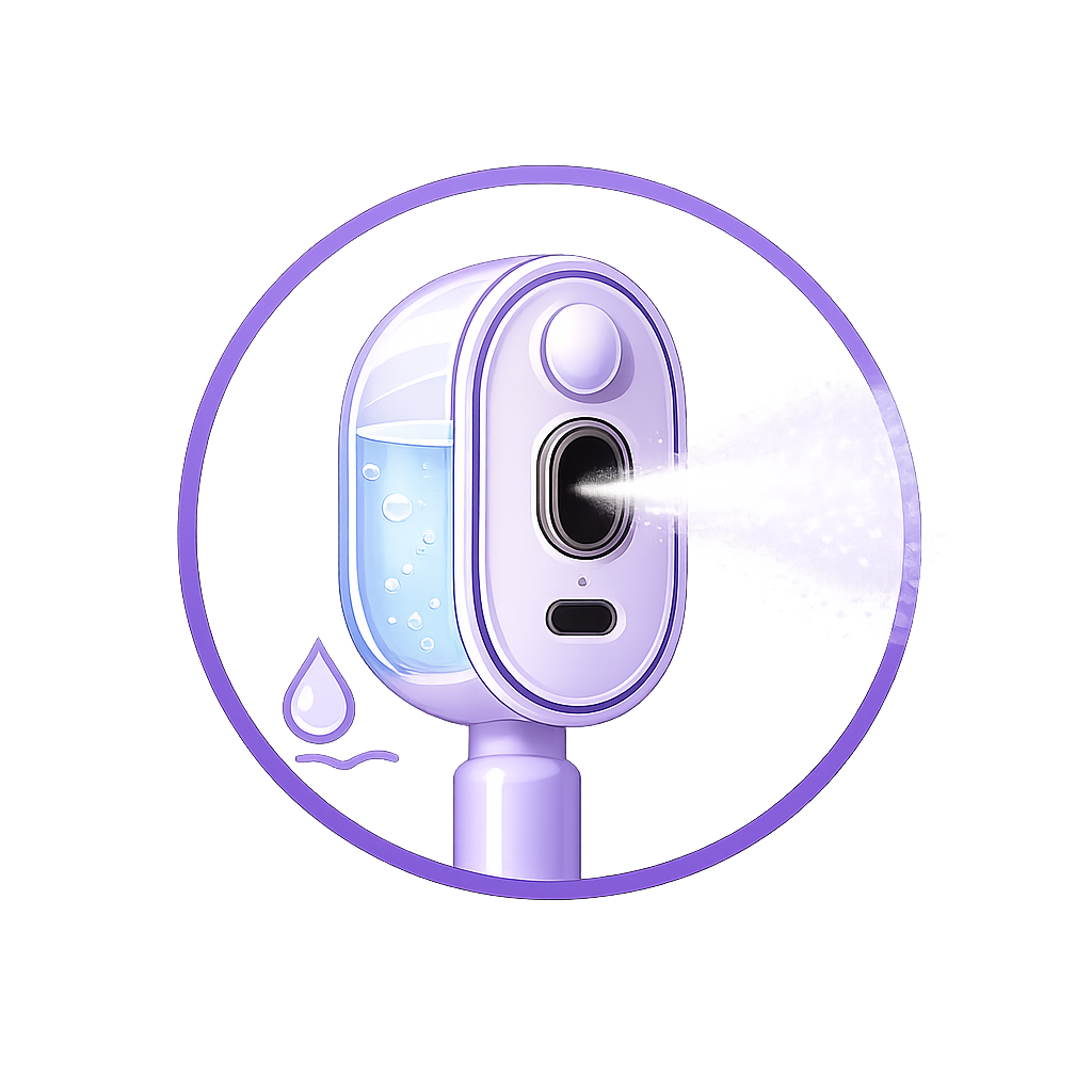Replace with a simple icon representing the built-in fine-mist liquid reservoir