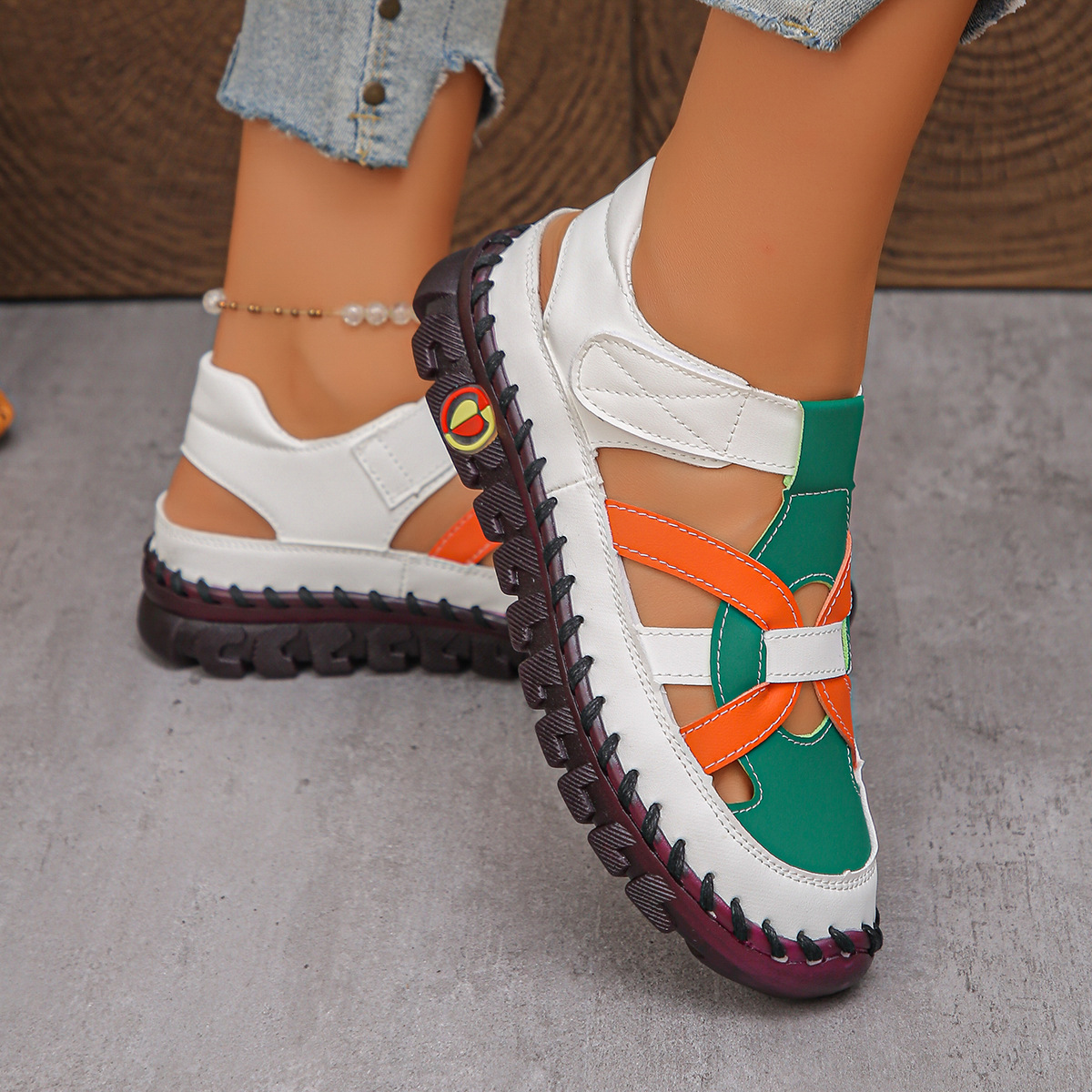 Women's Fashion Hollow Out Leather Sport Sandals Sneakers Slip-on Loafers