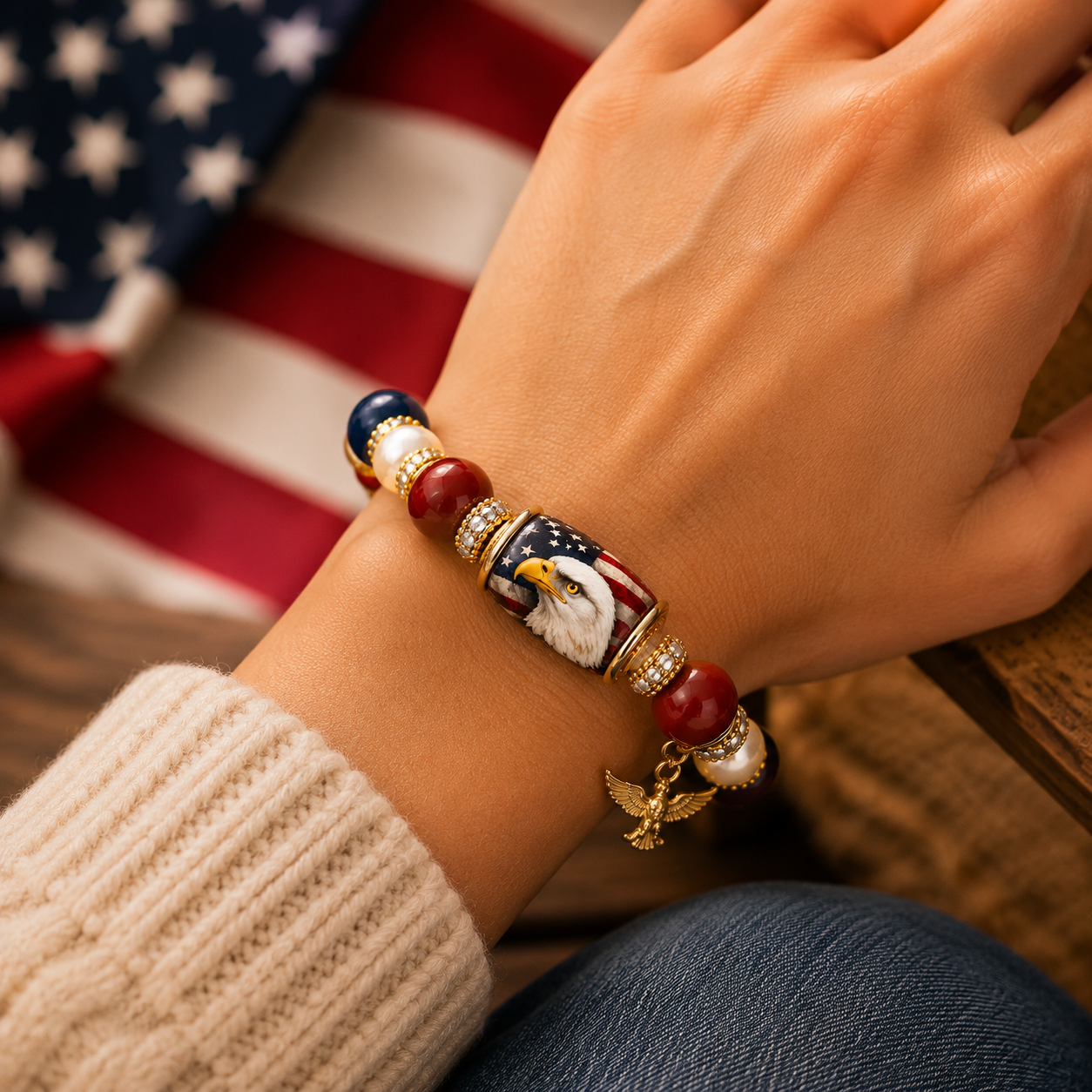 💎 Red, White & Blue Eagle Bracelet of Belief ✨