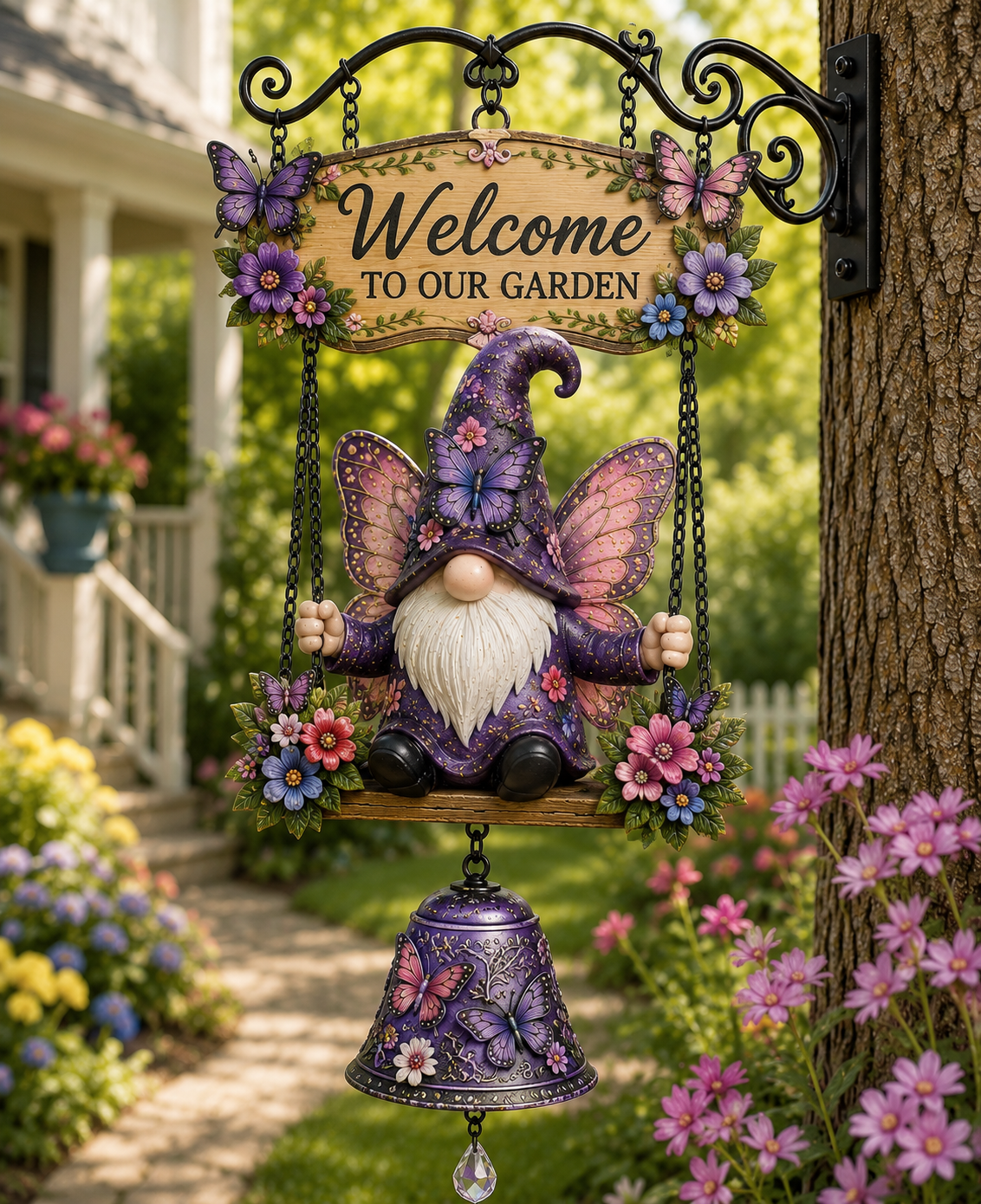 Patriotic Gnome Welcome Bell｜Americana Porch & Garden Hanging Decor