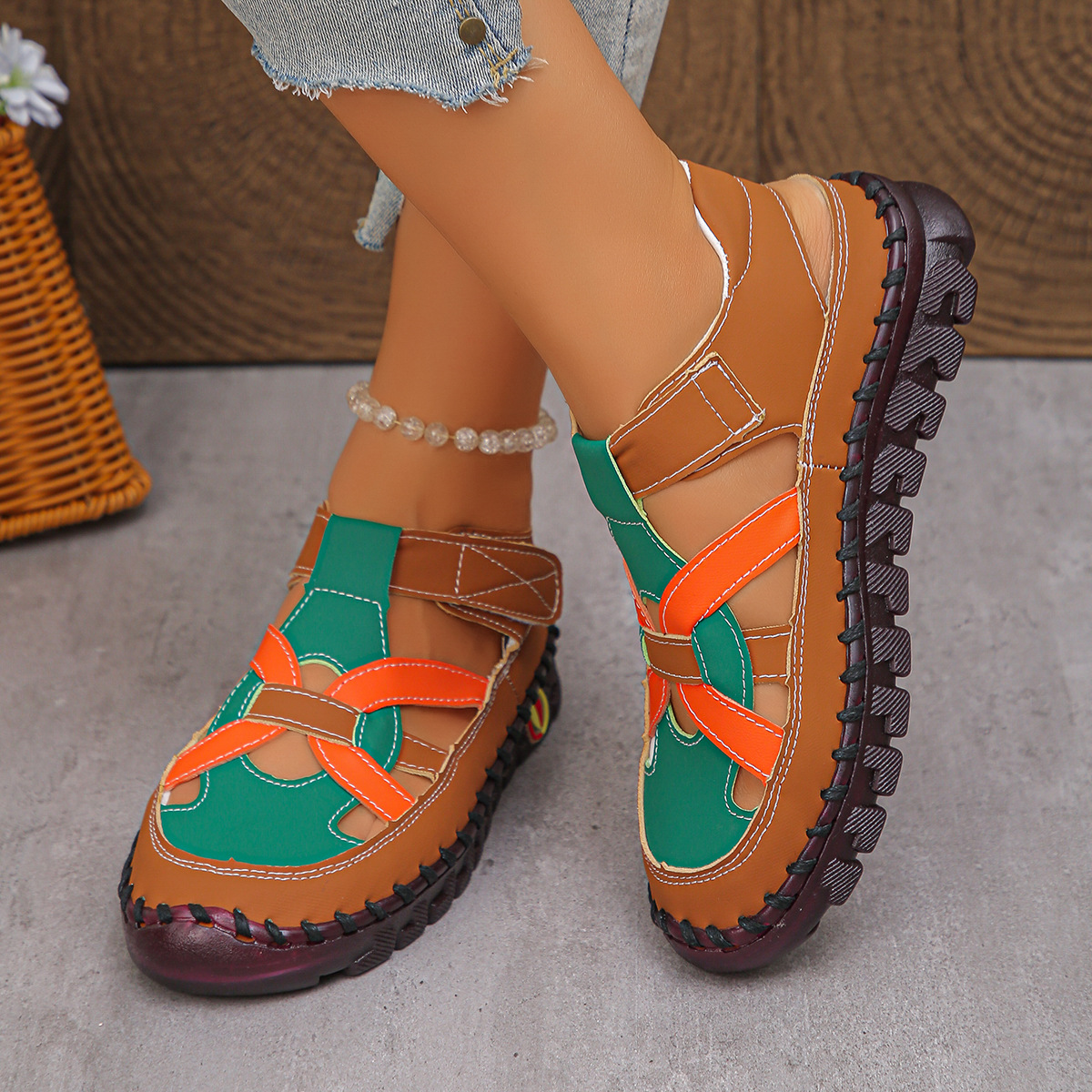 Women's Fashion Hollow Out Leather Sport Sandals Sneakers Slip-on Loafers