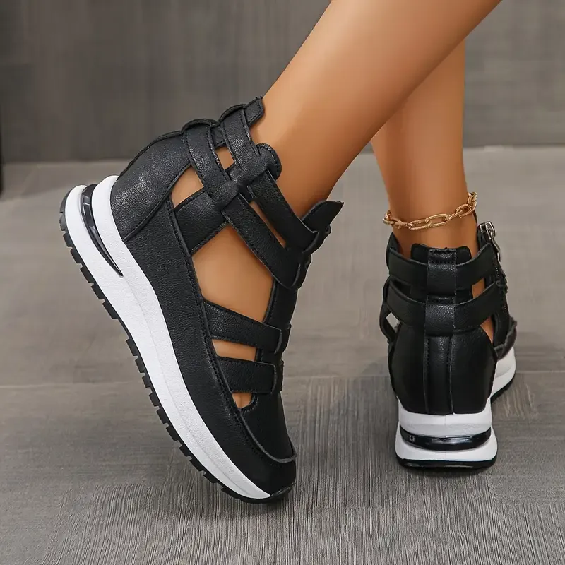 Zip Platform Gladiator Sneakers – Cutout Wedge Walking Shoes