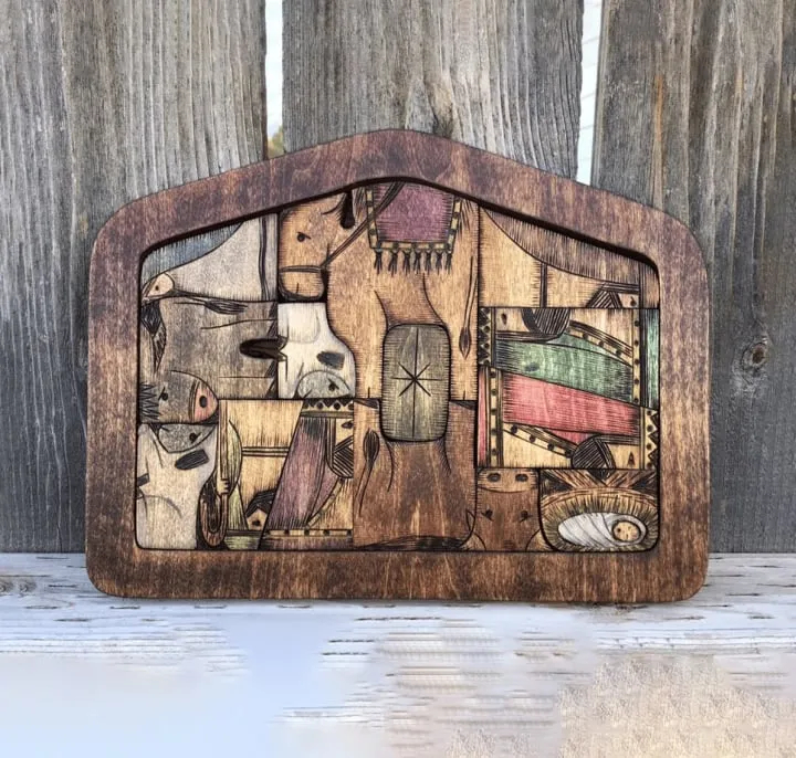 💓Handmade Wooden Jesus Puzzle Statue, Nativity Puzzle with Wood Burned Design