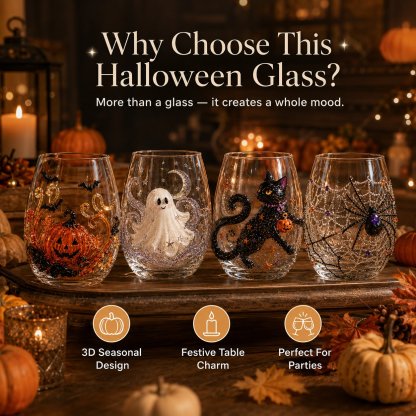 🎃Early Halloween Sale 48% OFF🎃 3D Halloween Artisan Glass Cups, Festive Parties & Cozy Fall Home Bar Vibes