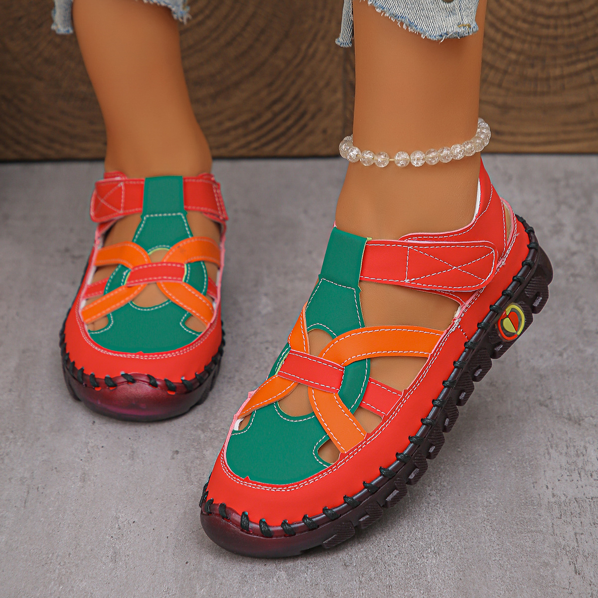 Women's Fashion Hollow Out Leather Sport Sandals Sneakers Slip-on Loafers