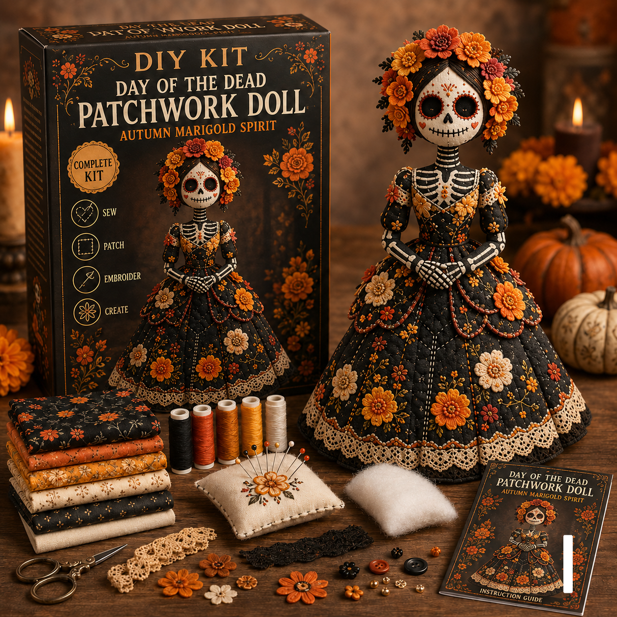 🎃Early Halloween Sale 48% OFF🎃Day of the Dead Patchwork Doll DIY Kit
