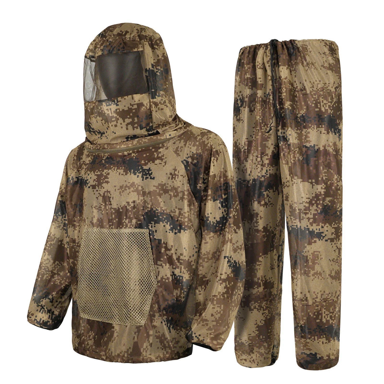 Men's Camo Adventure Camping Mesh Hooded Mosquito Repellent Suit