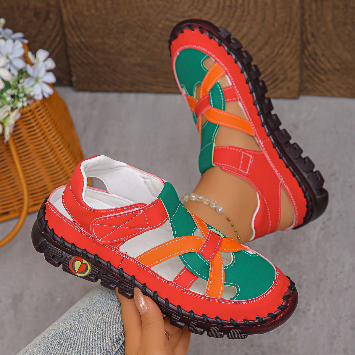 Women's Fashion Hollow Out Leather Sport Sandals Sneakers Slip-on Loafers