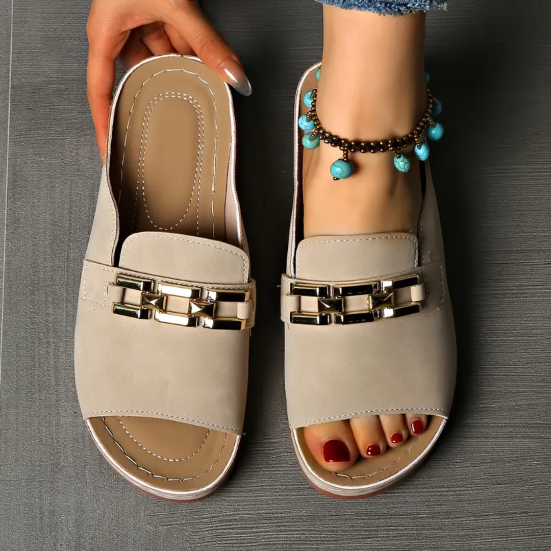Gold-Link Arch Support Platform Slide Sandals | Soft Cushioning & Lightweight Lift