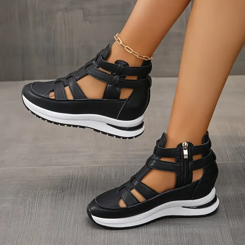 Zip Platform Gladiator Sneakers – Cutout Wedge Walking Shoes