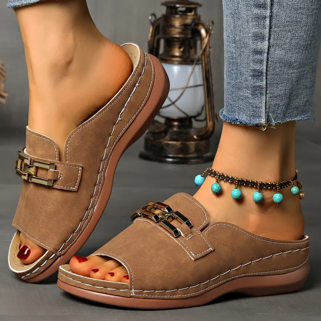 Gold-Link Arch Support Platform Slide Sandals | Soft Cushioning & Lightweight Lift