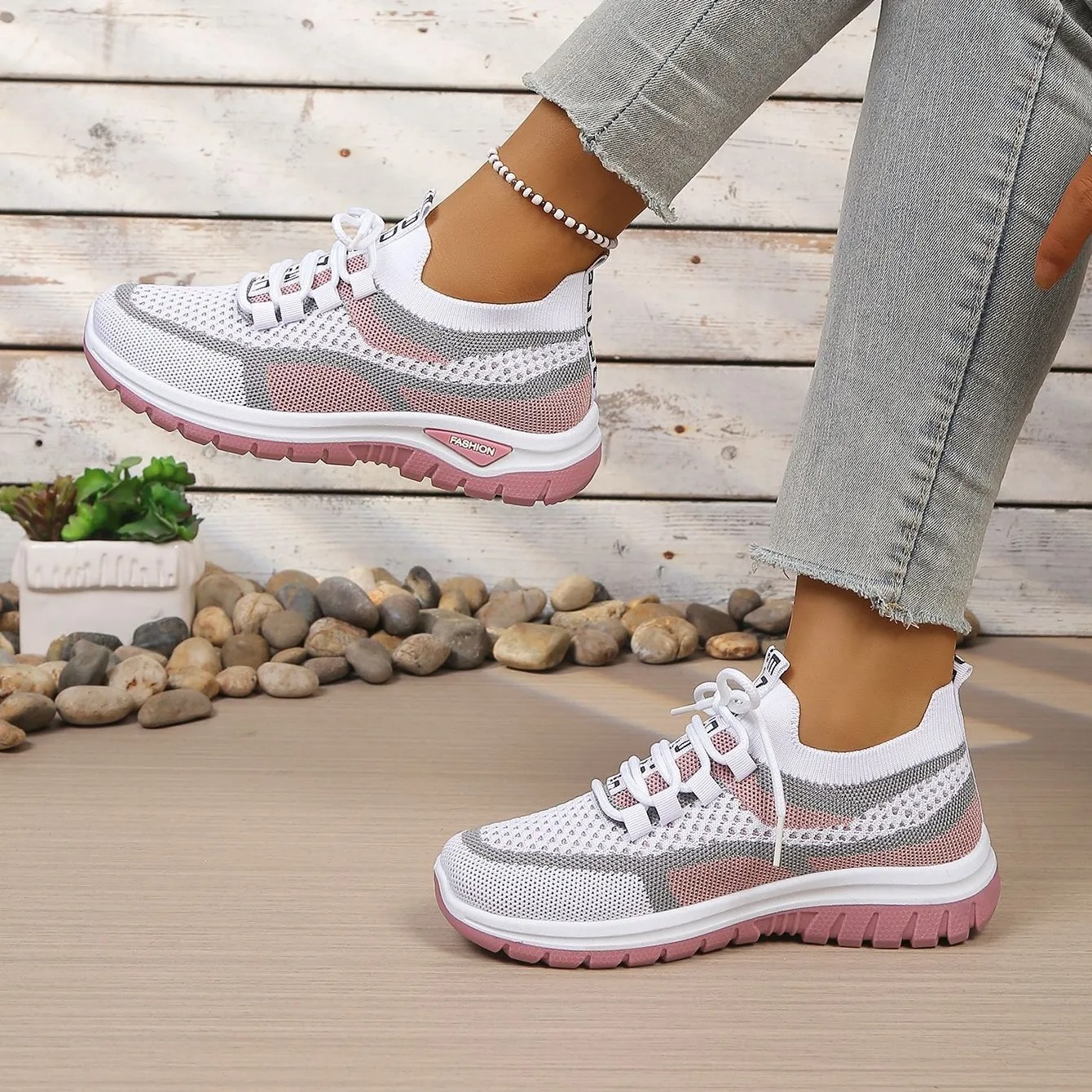velmirafit™ Breathable Colorblock Knit Walking Shoes - Orthopedic Cushioned Sneakers for Foot Pain Relief