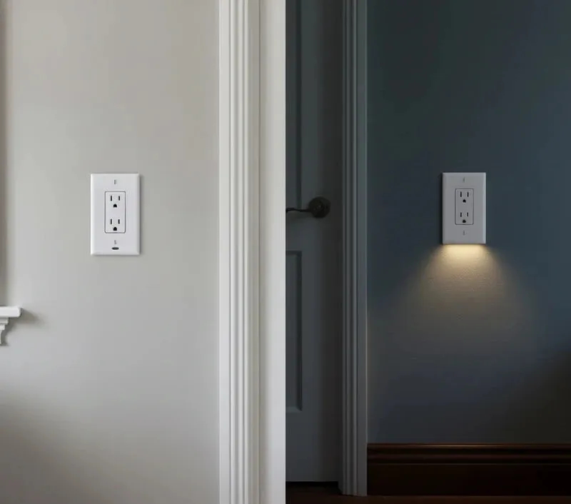 Outlet Cover with Integrated LED Night GuideLight