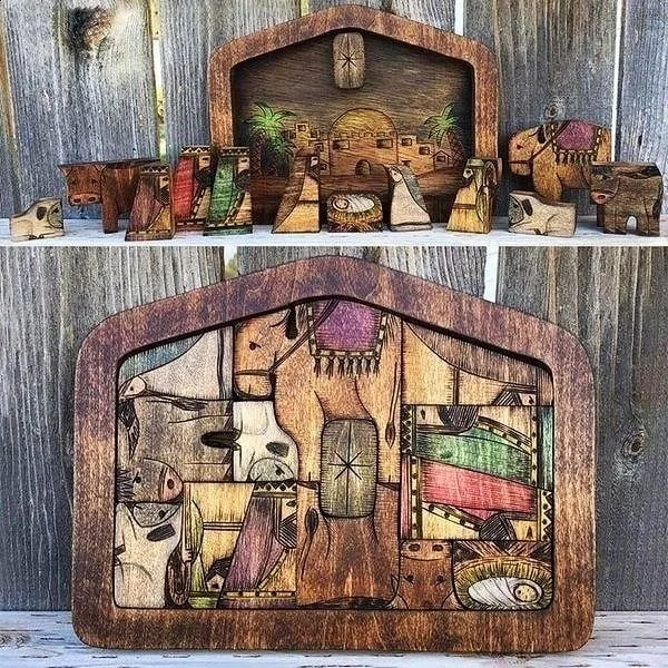 💓Handmade Wooden Jesus Puzzle Statue, Nativity Puzzle with Wood Burned Design