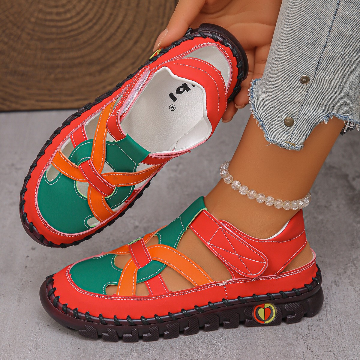Women's Fashion Hollow Out Leather Sport Sandals Sneakers Slip-on Loafers