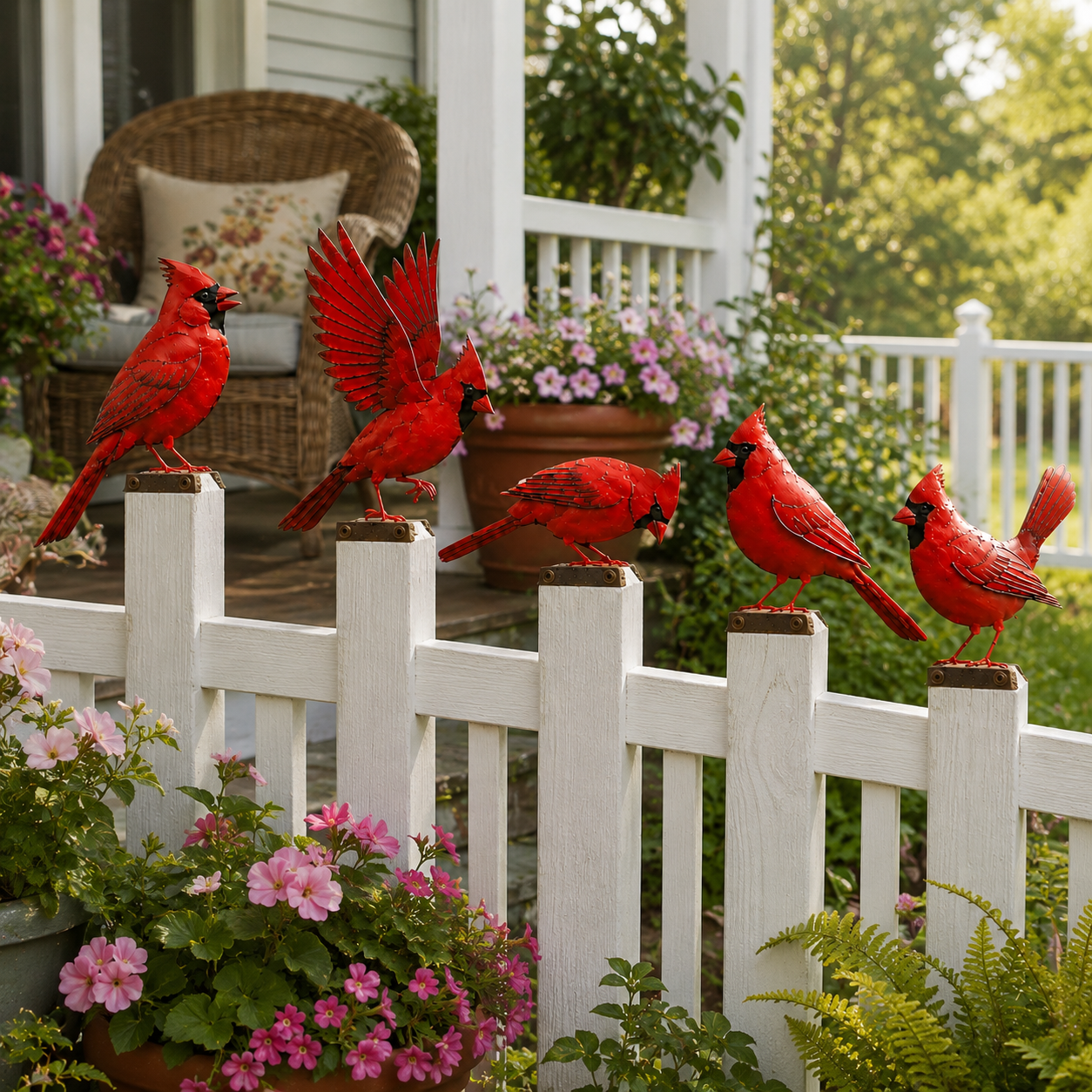 5-Piece Metal Cardinal Fence Post Decor Set