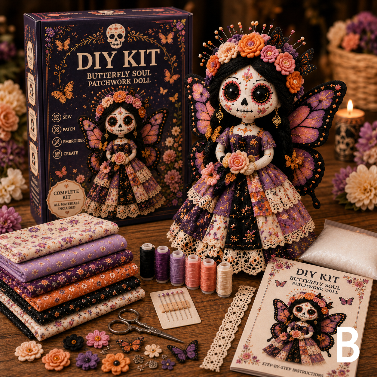 🎃Early Halloween Sale 48% OFF🎃Day of the Dead Patchwork Doll DIY Kit